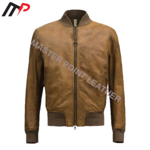 Brown Leather Bomber Jacket