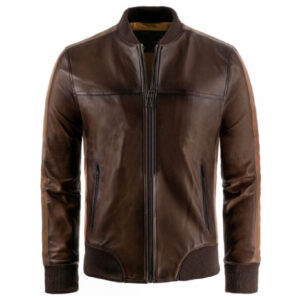 Brown Leather Bomber Jacket