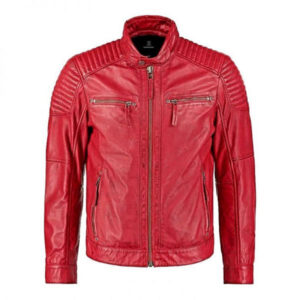 Red Quilted Leather Jacket